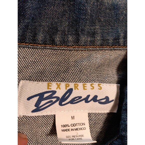 Express Bleus Denim Jean Jacket Trucker Women M Silver Metal Buttons 100% Cotton - Picture 4 of 5